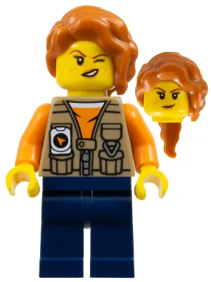 Jungle Explorer Photographer - Female, Dark Tan Vest over Orange Shirt, Dark Blue Legs, Dark Orange Hair