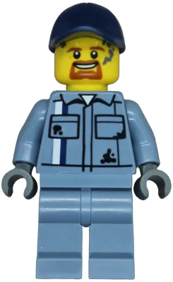 Tow Truck Driver - Male, Sand Blue Mechanic Uniform, Sand Blue Legs, Dark Blue Cap, Goatee, Splotches