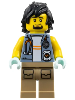 City Jungle Explorer Medic - Male, Sand Blue Vest with Stethoscope, Dark Tan Legs with Pockets, Goatee and Black Hair