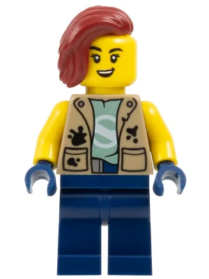 City Jungle Explorer Mechanic - Female, Dark Tan Vest over Sand Green Shirt, Dark Blue Legs, Dark Red Hair