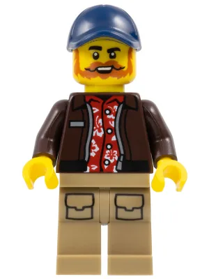 City Jungle Explorer Pilot - Male, Dark Brown Jacket over Red Hawaiian Shirt, Dark Tan Legs with Pockets, Dark Blue Cap, Dark Orange Beard