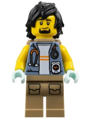 City Jungle Explorer Medic - Male, Sand Blue Vest with Stethoscope, Dark Tan Legs with Pockets, Goatee and Black Hair, Open Backpack