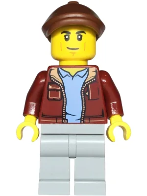 Car Transporter Driver - Male, Dark Red Jacket, Light Bluish Gray Legs, Reddish Brown Flat Cap