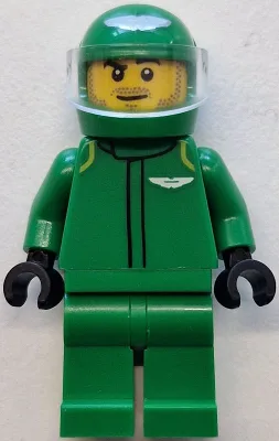 Formula 1 Driver, Aston Martin - Male, Green Racing Suit and Helmet, Trans-Clear Visor, Stubble