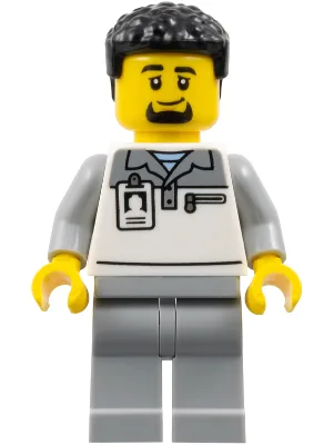 Formula 1 Transport Truck Driver - Male, Light Bluish Gray and White Polo Shirt, Light Bluish Gray Legs, Black Hair, Goatee