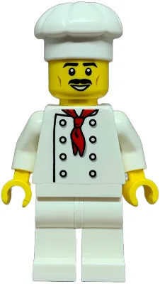 Pizza Slice Soapbox Race Car Driver (Chef) - Male, White Torso with 8 Buttons, No Wrinkles Front or Back, White Legs, White Chef Toque, Moustache