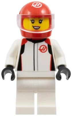 Formula 1 Driver, Haas - Female, White Racing Suit, Red Helmet, Trans-Clear Visor