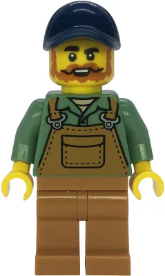 Farmer - Male, Medium Nougat Overalls over Sand Green Shirt, Medium Nougat Legs, Dark Blue Cap, Beard