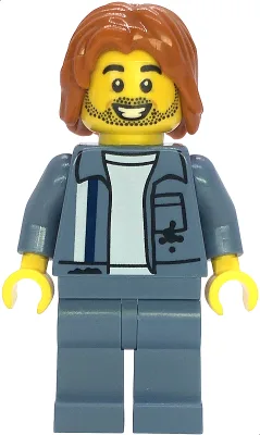 Scrapyard Worker - Male, Sand Blue Mechanic Uniform over White Shirt, Sand Blue Legs, Dark Orange Mid-Length Tousled Hair, Stubble