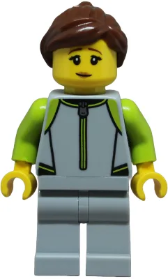 Surfer - Female, Light Bluish Gray and Lime Wetsuit, Light Bluish Gray Legs, Reddish Brown Hair with Ponytail