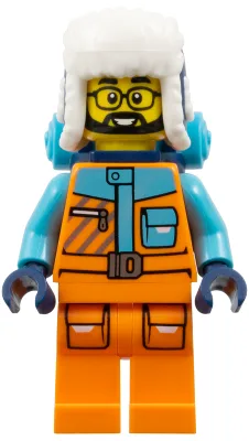 Arctic Explorer - Male, Orange and Medium Azure Jacket, Dark Blue Ushanka Hat, Black Beard, Glasses, Backpack
