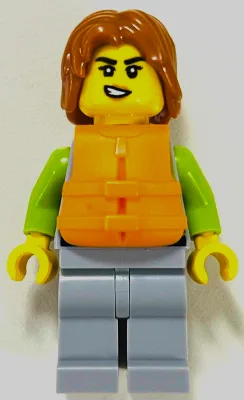Woman - Light Bluish Gray and Lime Wetsuit, Light Bluish Gray Legs, Dark Orange Hair, Orange Life Jacket