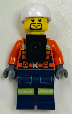 Coast Guard City - Male, Reddish Orange Jacket with Pockets and Reflective Stripes, Dark Blue Legs with Pockets and Reflective Stripes, White Sports Helmet, Black Neck Bracket