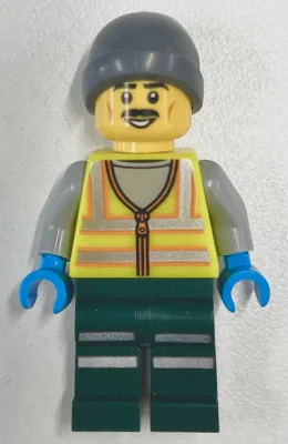 Snowplow Driver - Male, Neon Yellow Safety Vest with Reflective Stripes, Dark Green Legs with Reflective Stripes, Gray Beanie