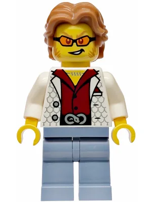 Police - City Bandit Crook Male, White Vest, Medium Nougat Wavy Hair, Sideburns, Orange Glasses