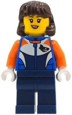 Bike Racer - Female, Racing Suit with Shark Head Logo, Dark Blue Legs, Dark Brown Hair Mid-Length
