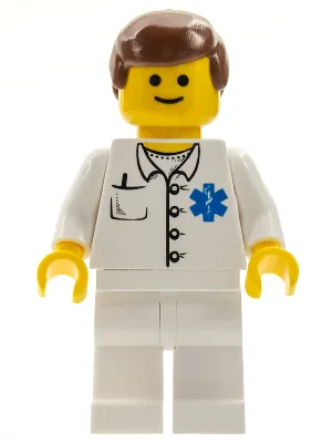 Dokter - EHBO-er, Ster van het Leven, overhemd met knoopjes, witte broekspijpen, roodbruin mannenhaar