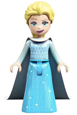 Elsa - Medium Azure Dress, Medium Blue Long Narrow Glitter Cape, Smirk Wide