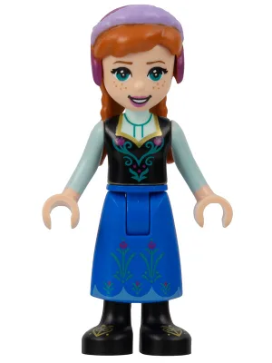 Anna - Blue Skirt, Black Boots and Black Top, Light Aqua Sleeves, Wide Smile, Dark Pink Lips
