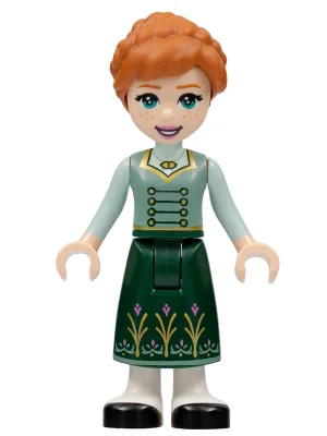 Anna - Dark Green Skirt with Flowers, Sand Green Vest, Light Aqua Sleeves