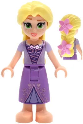 Poupée Raiponce - Mini, 2 fleurs rose vif, robe à lacets rose métallisé