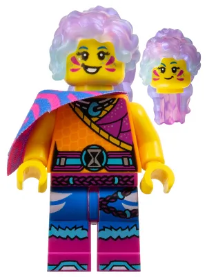 Izzie (Isabel Christina Garcia) - Orange and Magenta Tunic, Shoulder Cape with Blue Tribal Stripes