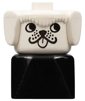 Duplo 2 x 2 x 2 Figure Brick Early, Dog on Black Base, White Head, looks Left