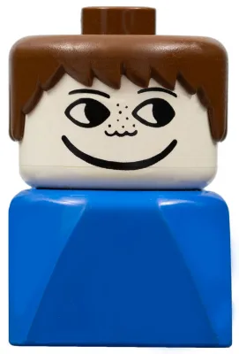 Duplo 2 x 2 x 2 figuurblokje, vroege versie, man op blauwe voet, bruin haar, sproeten