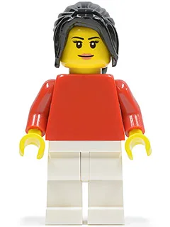 Plain Red Torso, White Legs, Black Hair Ponytail Long with Side Bangs