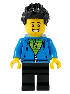 Male with Black Spiked Hair, Dark Azure Hoodie, Lime Shirt, and Black Legs
