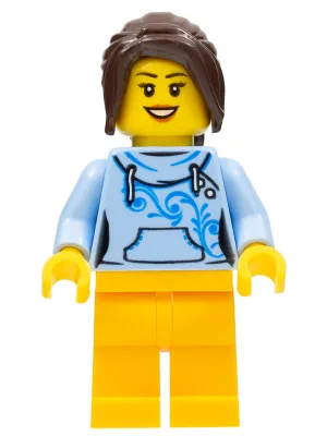 Female with Long Dark Brown Hair, Bright Light Blue Hoodie, and Bright Light Orange Legs