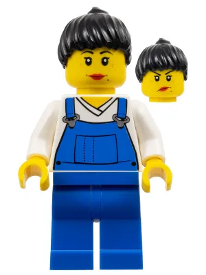Dock Worker - Female, Blue Overalls, Black Ponytail