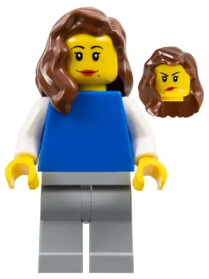 Woman - Plain Blue Torso with White Arms, Light Bluish Gray Legs, Long Reddish Brown Hair