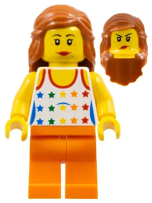 Woman - Tank Top with Colored Stars, Orange Legs, Long Dark Orange Hair