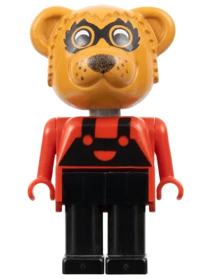 Fabuland Bear - Ricky Raton laveur, jambes noires / salopette, haut rouge, masque à petits yeux