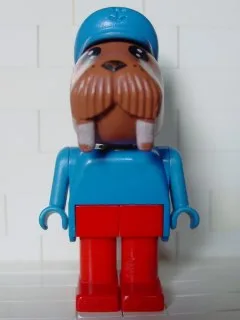 Fabuland Walrus – Wilfred Walrus (Kapitän), rote Beine, blauer Hut und Top
