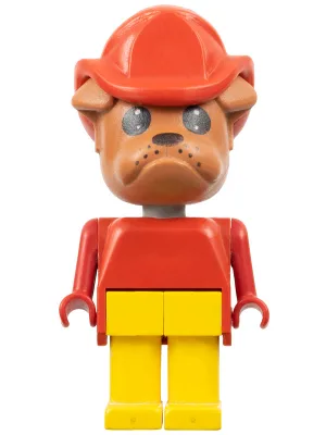 Fabuland Bulldog - Barty Bulldog (Chef des pompiers), Tête marron, Casque de pompier rouge, Pattes jaunes
