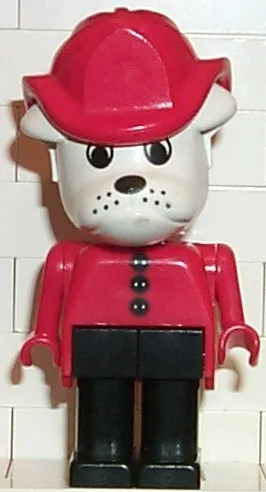 Fabuland Bulldog - Pompier, tête blanche, casque et haut rouges à boutons