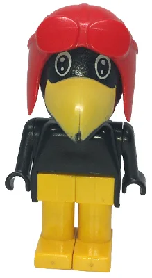 Fabuland Vogel - Charlie / Joe Kraai, Zwarte Kop, Rode Pilotenhelm, Zwarte Ogen