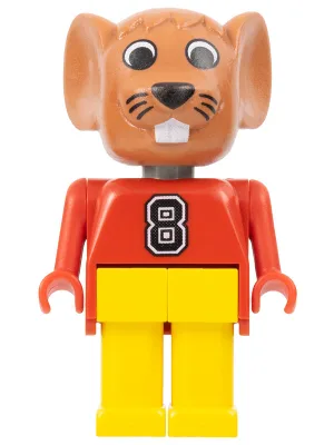 Fabuland Mouse - Maximillian Mouse (Max), Brown Head, Red Top with Number 8