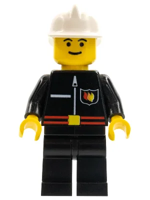 Vuur - Vlammenembleem en rechte lijn, zwarte benen, witte brandweerhelm