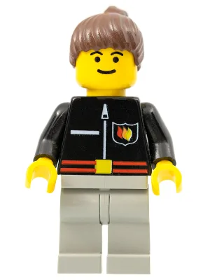 Fire - Flame Badge and Straight Line, Light Gray Legs, Brown Ponytail Hair