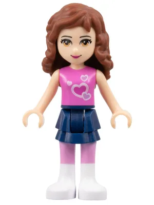 Friends Olivia (licht nougat) - Donkerblauwe gelaagde rok, donkerroze top met hartjes