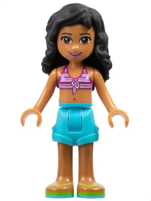 Friends Kate - Medium azuurblauwe shorts, gestreepte bikinitop