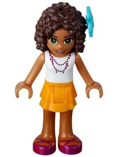 Friends Andrea - Bright Light Orange Layered Skirt, White Top with Necklace with Music Notes, Flower