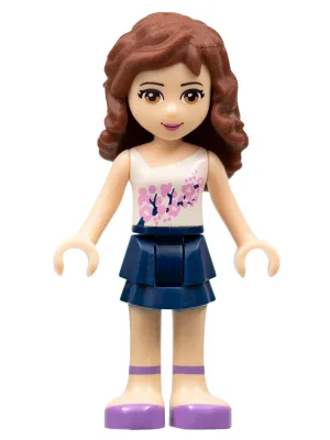 Friends Olivia (Light Nougat) - Dark Blue Layered Skirt, White Top
