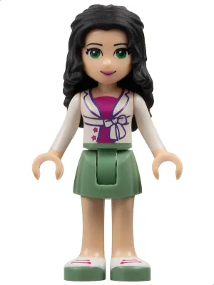 Friends Emma - Sand Green Skirt, White Jacket with Bow over Magenta Top