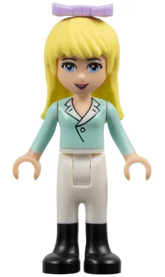 Friends Stephanie - Light Aqua Long Sleeve Top with Collar, White Pants, Black Boots, Lavender Bow
