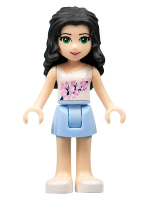 Friends Emma - Bright Light Blue Skirt, White Top with Pink Flowers