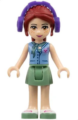 Friends Mia - Sand Green Skirt, Medium Blue Top with Red Cross Logo and Scarf, Dark Purple Headphones
